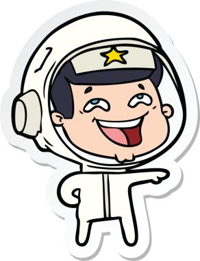 Bir insan tarafından çizilmiş, gülen astronotun çıkartması.
