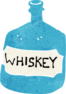 Bir insan tarafından çizilmiş eski bir viski şişesi.