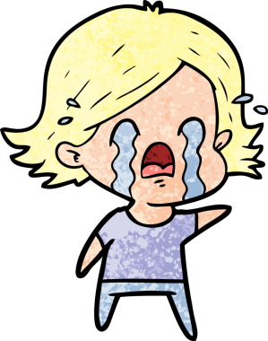 Bir insan tarafından çizilmiş ağlayan çizgi film kadını.