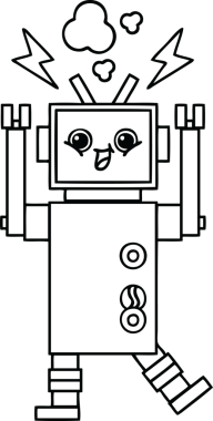 Bir insan tarafından çizilmiş mutlu bir robotun çizgi çizimi