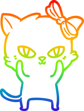 Gökkuşağı gradyan çizgisi bir insan tarafından çizilmiş şirin bir çizgi kedi çizimi