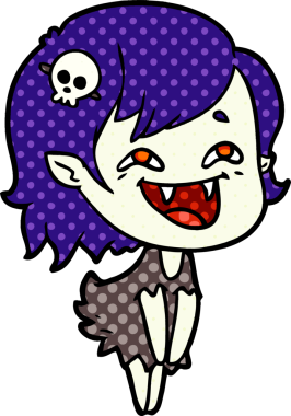 Bir insan tarafından çizilmiş gülen vampir kız çizgi filmi.
