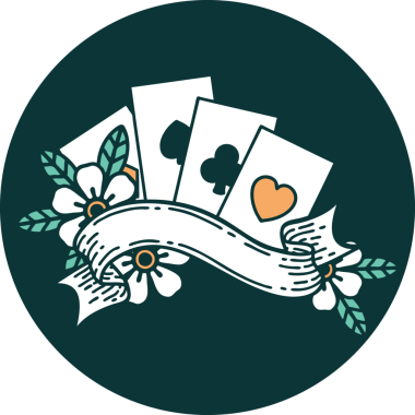 Bir insan tarafından çizilmiş kartların ve pankartın ikonik dövme şekli