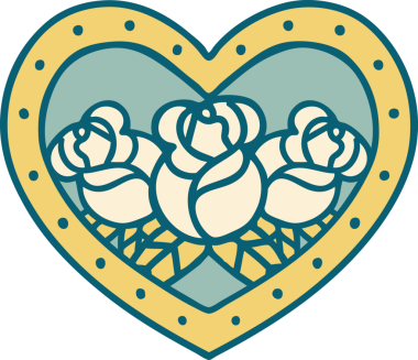 Bir insan tarafından çizilmiş kalp ve çiçeklerin ikonik dövme şekli