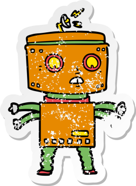 Bir insan tarafından çizilmiş karikatür robotunun sıkıntılı çıkartması.