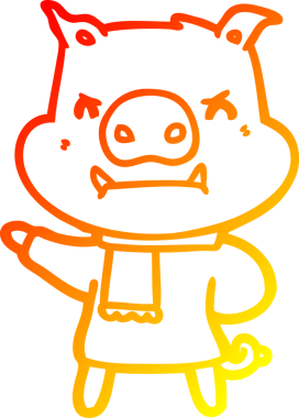 Bir insan tarafından çizilmiş kışlık giysili kızgın bir domuzun sıcak çizgi çizimi.