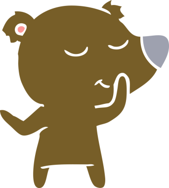 Bir insan tarafından çizilmiş mutlu düz renkli çizgi film ayısı.