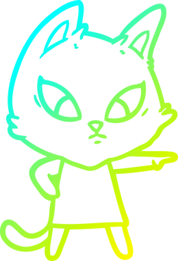 Bir insan tarafından çizilmiş kafası karışmış çizgi film kedisinin soğuk gradyan çizgisi.
