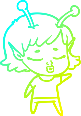 Bir insan tarafından çizilmiş, soğuk gradyan bir uzaylı kız çizgi filmi