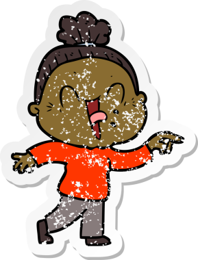 Bir insan tarafından çizilmiş mutlu, yaşlı bir kadının sıkıntılı çıkartması.