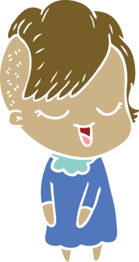 Bir insan tarafından çizilmiş mutlu düz renkli çizgi film kızı.