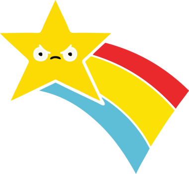 Bir insan tarafından çizilmiş gökkuşağı yıldızının düz renkli retro karikatürü