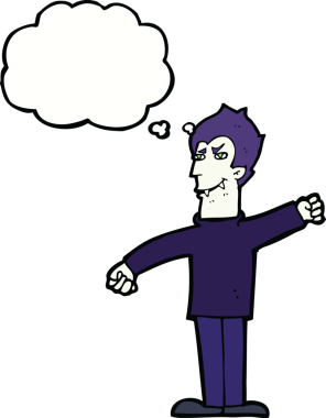 Bir insan tarafından çizilmiş düşünce balonlu vampir adam.