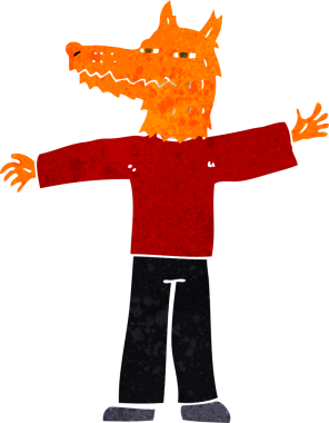 Bir insan tarafından çizilmiş mutlu tilki adam.