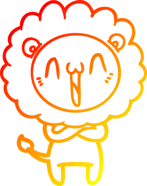 Bir insan tarafından çizilmiş mutlu çizgi film aslanının sıcak çizgi çizimi