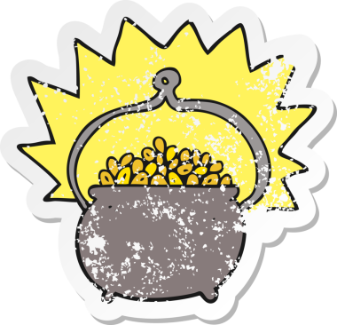 Bir insan tarafından çizilmiş altın dolu bir karikatürün gerilimli yapıştırması.