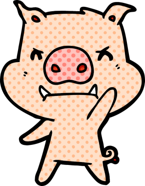 Bir insan tarafından çizilmiş kızgın çizgi film domuzu.