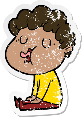 Bir insan tarafından çizilmiş bir çizgi film karakterinin sıkıntılı çıkartması.