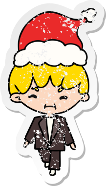 Bir insan tarafından çizilmiş Kawai çocuğunun, sıkıntılı yılbaşı çıkartması.