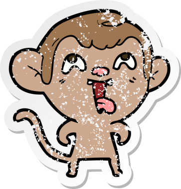 Bir insan tarafından çizilmiş çılgın bir çizgi maymunun sıkıntılı çıkartması.