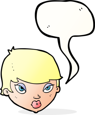 Bir insan tarafından çizilmiş konuşma balonu olan, etkilenmemiş bir kadın çizgi filmi.