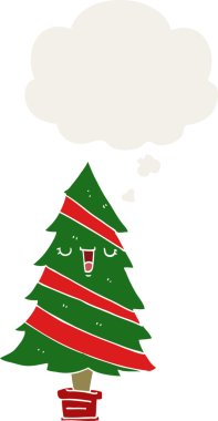 Düşünce baloncuğu insan tarafından çizilmiş bir karikatür noel ağacı.