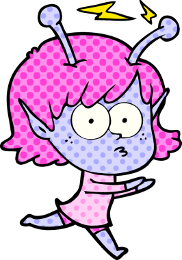 Bir insan tarafından çizilmiş uzaylı kız.