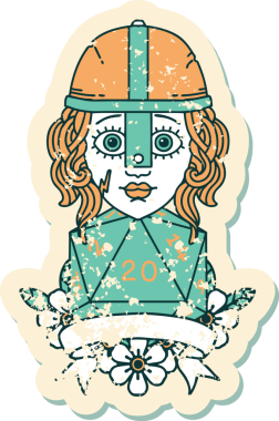 Retro Dövme Tarzı İnsan Savaşçısı Doğal 20 D20 ruloyla Bir insan tarafından çizilmiş