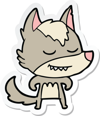 Bir insan tarafından çizilmiş dost canlısı bir kurt çizgi filminin çıkartması.