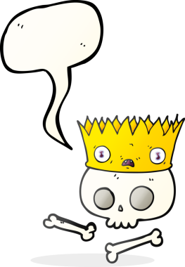 Bir insan tarafından çizilmiş eski kafatası üzerinde serbest konuşma balonu karikatürü sihirli taç