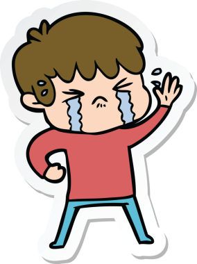 Bir insan tarafından çizilmiş ağlayan bir çizgi film çocuğunun çıkartması.