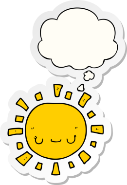 Düşünce baloncuklu karikatür güneşi insan tarafından çizilmiş bir çıkartma.