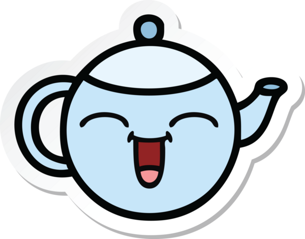 Bir insan tarafından çizilmiş şirin, mutlu bir çaydanlığın çıkartması.