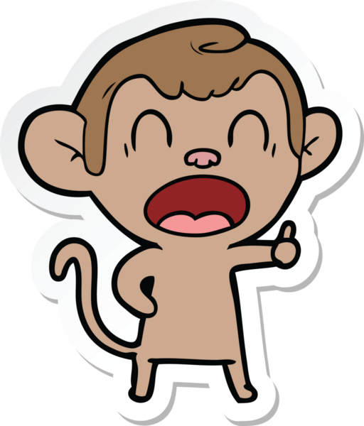 Bir insan tarafından çizilmiş esneyen bir maymun çıkartması.