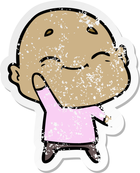 Bir insan tarafından çizilmiş mutlu, kel bir adamın sıkıntılı çıkartması.