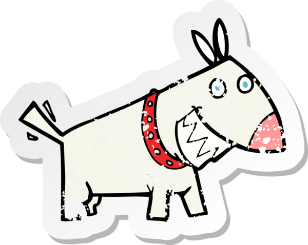 Bir insan tarafından çizilmiş çizgi film köpeğinin gerilimli çıkartması.