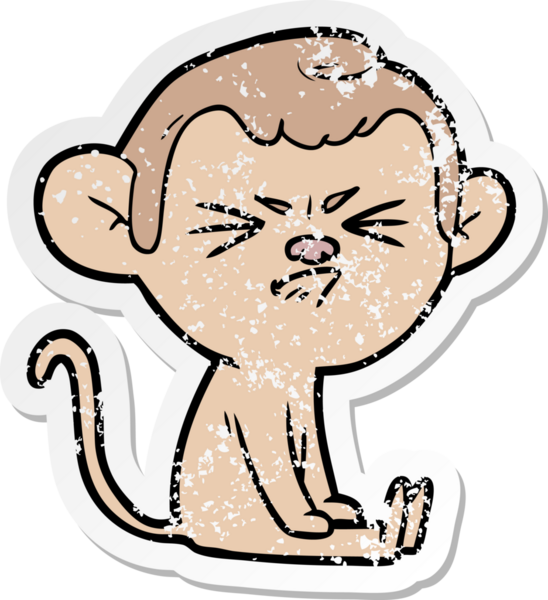 Bir insan tarafından çizilmiş kızgın bir maymunun sıkıntılı çıkartması.