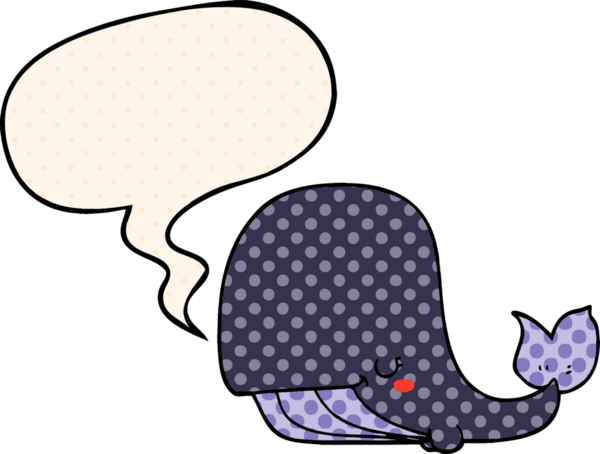 Çizgi roman tarzında konuşan balina bir insan tarafından çizilmiş.