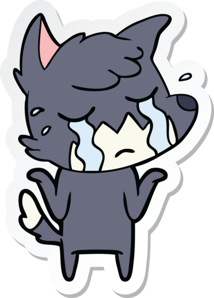 Bir insan tarafından çizilmiş ağlayan tilki omuz silkme çıkartması.