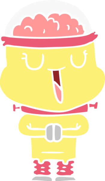 Bir insan tarafından çizilmiş mutlu düz renkli çizgi film robotu