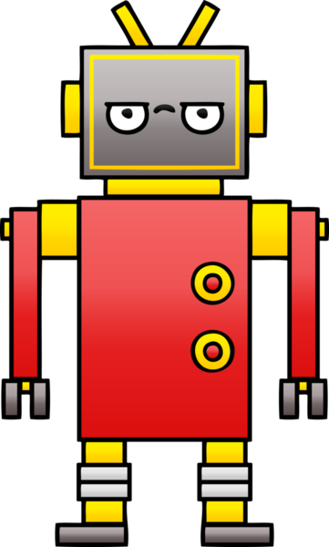 Sinirli bir robotun insan tarafından çizilmiş gölgeli karikatürü.