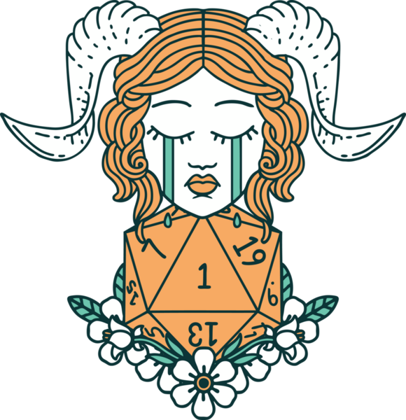 Retro Dövme Biçimi Ağlama Ağlama Doğal bir D20 zar atışıyla bir insan tarafından çizilmiş