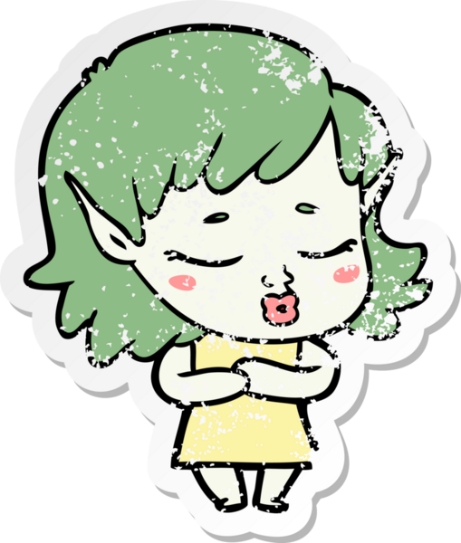 Bir insan tarafından çizilmiş utangaç bir elf kızının sıkıntılı çıkartması.