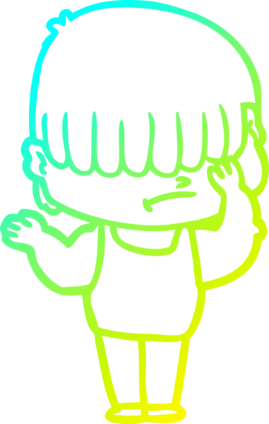 Bir insan tarafından çizilmiş dağınık saçlı bir çizgi film çocuğu çizimi.