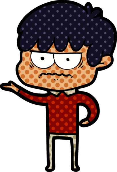 Bir insan tarafından çizilmiş sinirli çizgi film çocuğu.