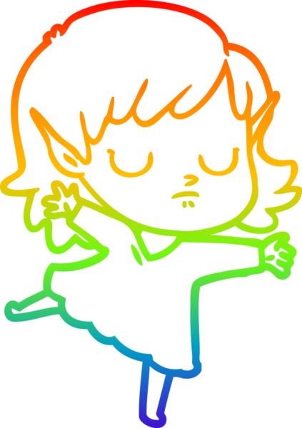 Gökkuşağı gradyan çizgi çizimi bir insan tarafından çizilmiş bir elf kızı