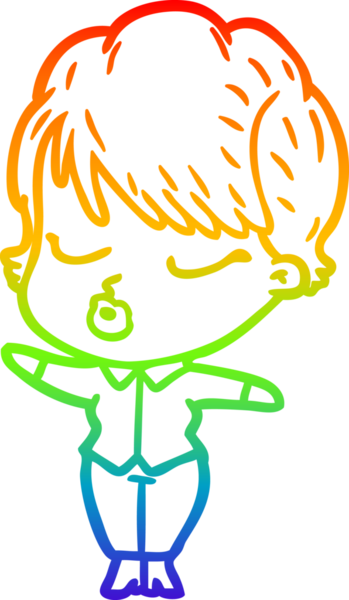 Gökkuşağı gradyan çizgi çizimi bir insan tarafından çizilmiş gözleri olan bir karikatür kadın