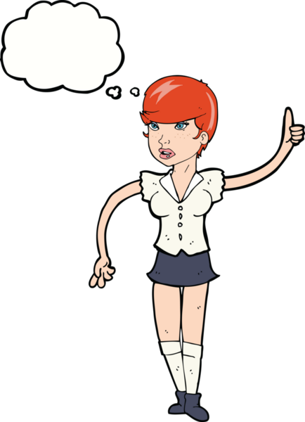 Bir insan tarafından çizilmiş düşünce baloncuğuyla soru soran güzel kız.