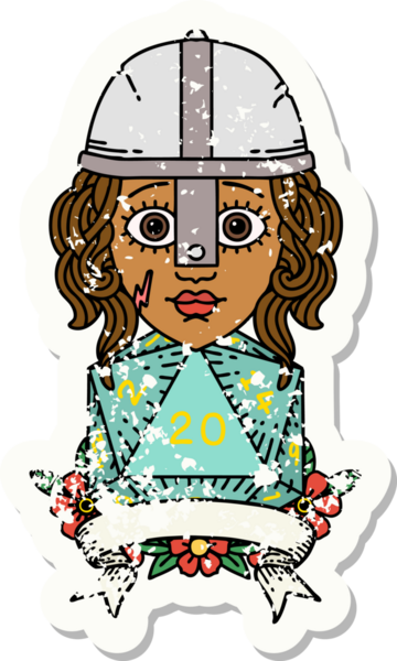 Retro Dövme Tarzı İnsan Savaşçısı Doğal 20 rulo ile Bir insan tarafından çizilmiş