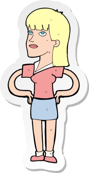 Bir insan tarafından çizilmiş kalçasında elleri olan bir karikatür kadının çıkartması.